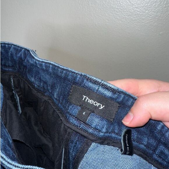 Theory High Rise Wide Leg Structured Denim Pants/Trousers Indigo Blue Size US 4 - Picture 4 of 8